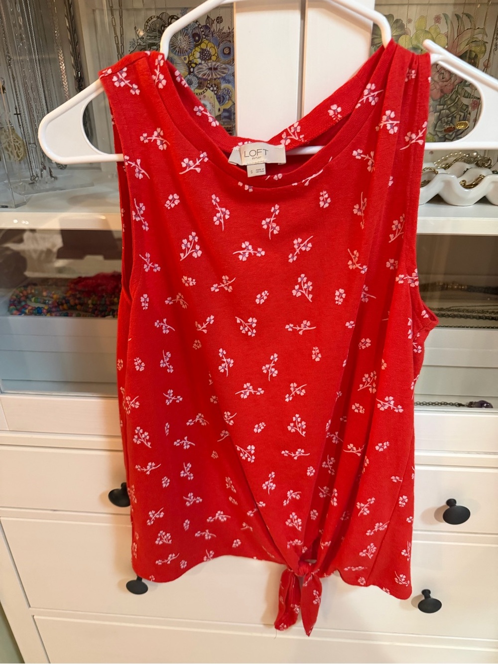 LOFT Red Floral Tie-Hem Sleeveless Tank
